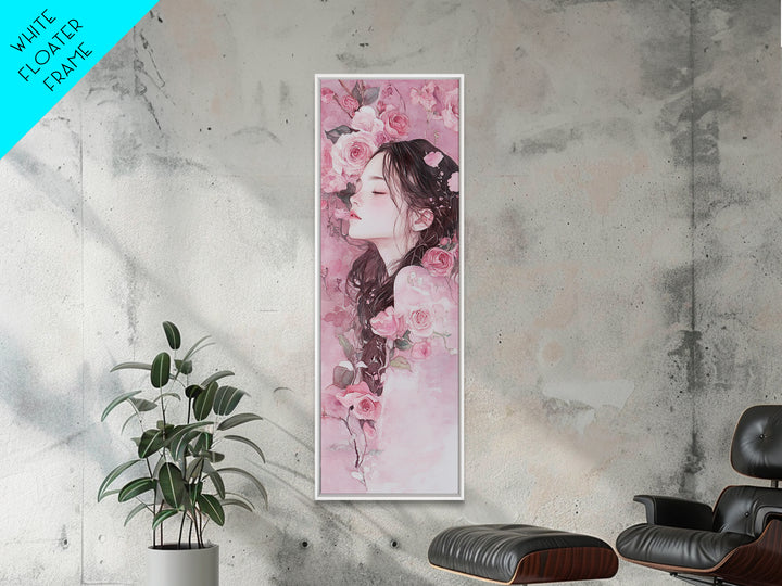 Romantic Rose Girl Painting Framed Canvas Print Pink Wall Art Bedroom Decor Feminine Rose Painting Above Bed Artwork Gift Idea