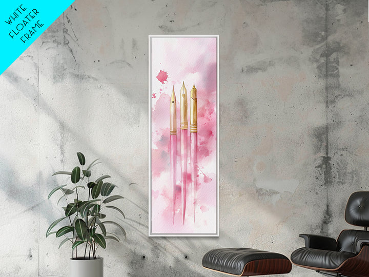 Pink Fountain Pens Canvas Print Whimsical Art Writer’s Gift Minimalist Art Living Room Decor Unique Office Wall Art Illustration