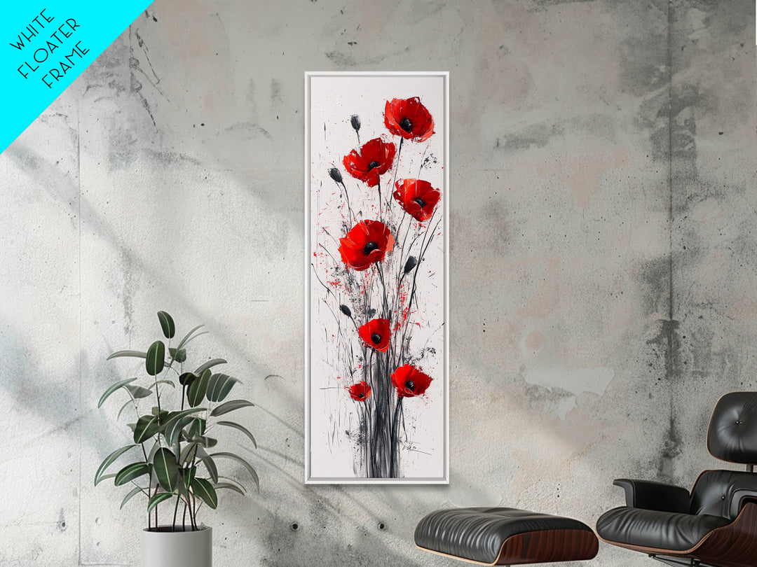 Bright Red Poppy Flower Art Framed Canvas Print Wildflower Painting Botanical Prints Modern Office Rustic Farmhouse Art