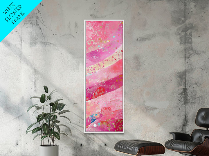 Pink and Gold Abstract Canvas Print, Whimsical Blotter Art with Metallic Accents, Vibrant Vertical Art for Bright and Creative Spaces