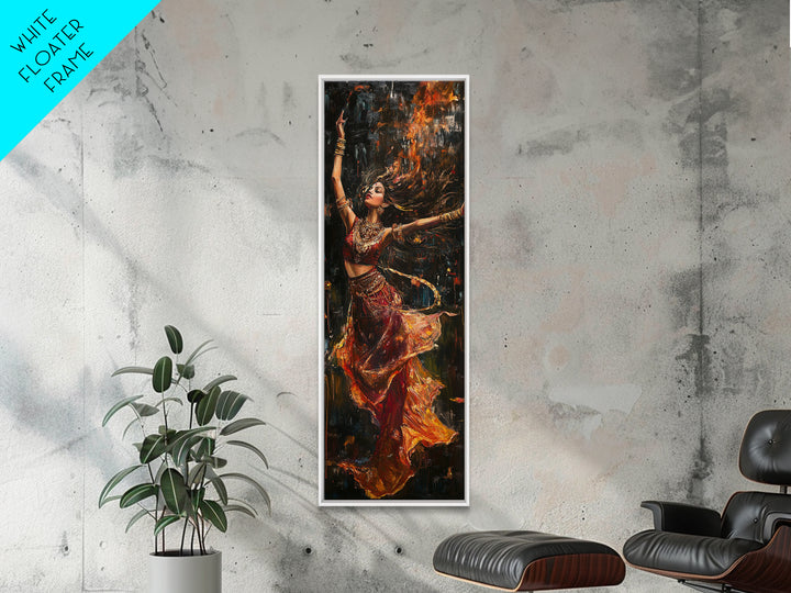 Dancing Woman Framed Canvas Print, Fiery Dark Romance Painting, Original Vertical Art for Bold Bedroom or Statement Living Room Decor
