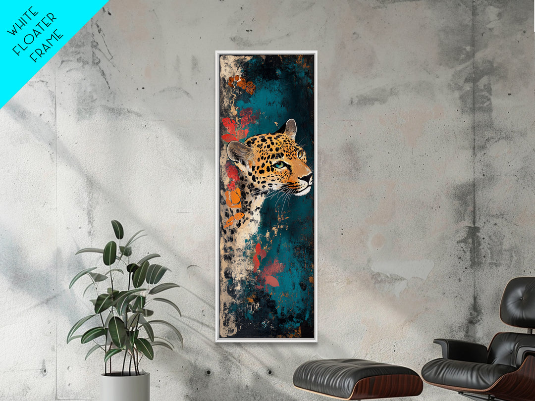 Leopard Wall Art Framed Canvas Print Featuring Elegant and Colorful Design, Perfect Vertical Boho Home Decor Accent Piece