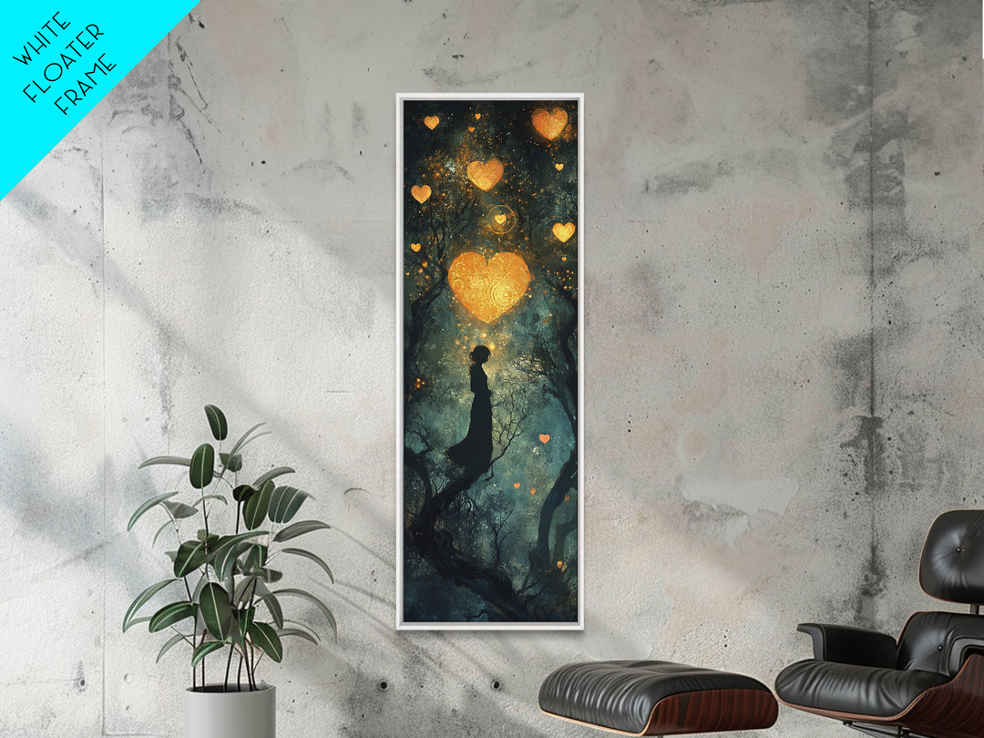 Mystical Heart Silhouette Canvas Print with Starry Night Forest, Moody Wall Art Gift Idea in Whimsical Romantic Style