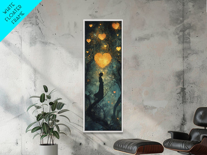 Mystical Heart Silhouette Canvas Print with Starry Night Forest, Moody Wall Art Gift Idea in Whimsical Romantic Style