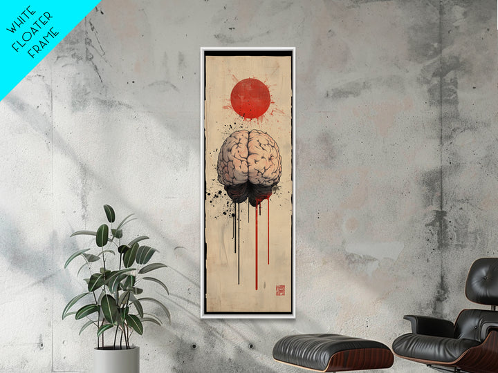 Red Sun Brain Framed Canvas Print, Abstract Science Wall Art, Moody Therapy Artwork, Vertical Wabi Sabi Decor, Living Room Art