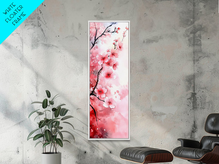 Cherry Blossom Framed Canvas Print, Japanese Inspired Wall Art, Pink Botanical Artwork, Minimalist Living Room Decor, Gift Idea