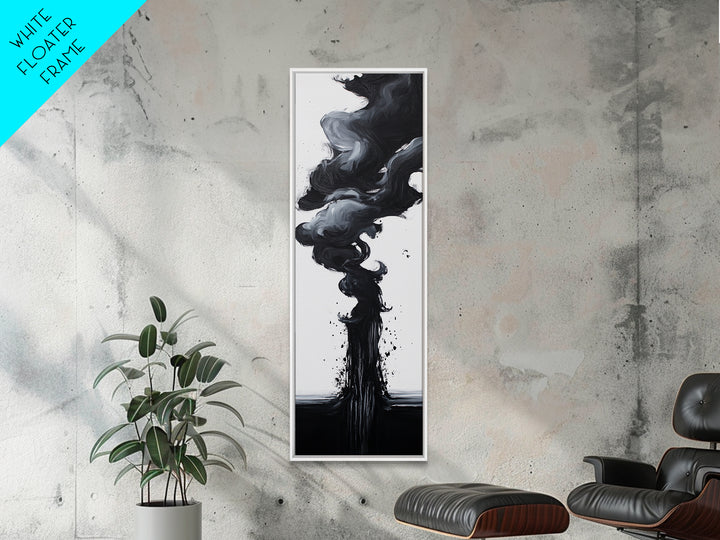 Smoke Abstract Art Canvas Print Black White Contemporary Modern Home Decor Moody Wall Art Vertical Long Narrow Artwork
