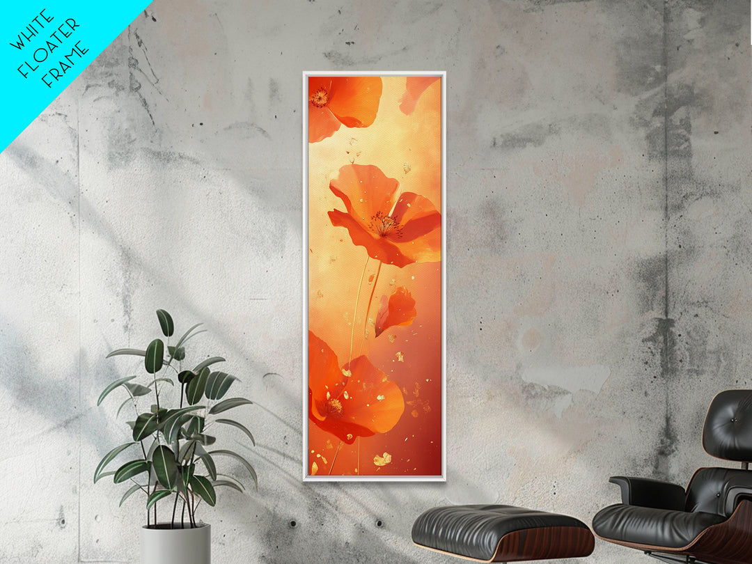 Vibrant Orange Poppy Flower Framed Canvas Print | California Poppy Art | Wildflower Painting | Botanical Prints | Rustic Decor | Bedroom Art