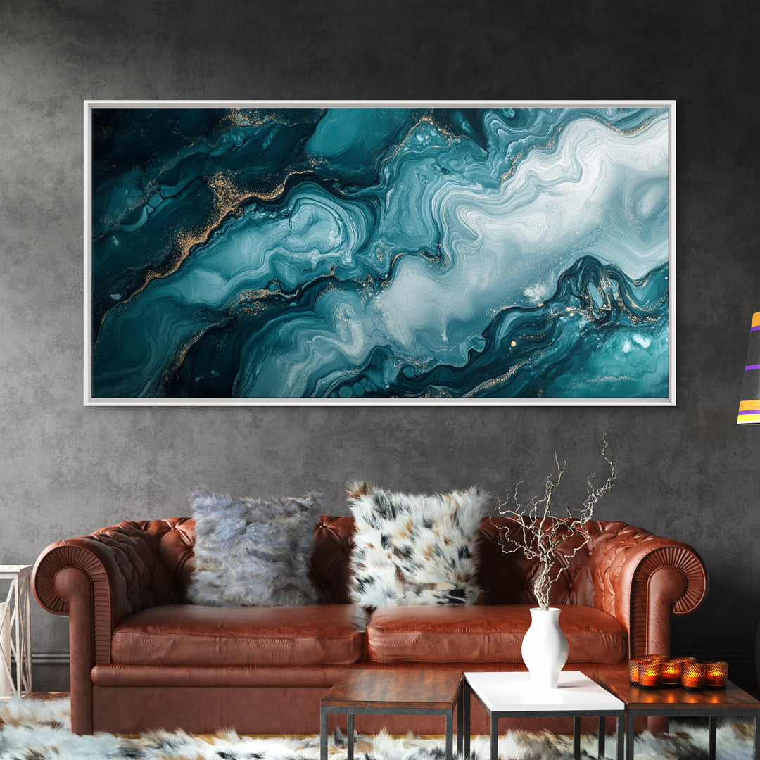 Abstract Teal Fluid Art Canvas Print, Coastal Wall Art, Teal Wall Art, Nautical Decor, Moody Art, Coastal Decor, Living Room Art, Gift Idea