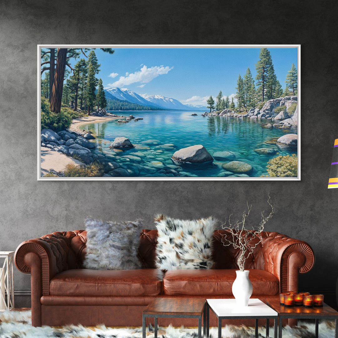 Crystal Clear Lake Canvas Print Lake Tahoe Art Coastal Landscape Artwork Bedroom Decor Horizontal Wall Art Nature Painting Original