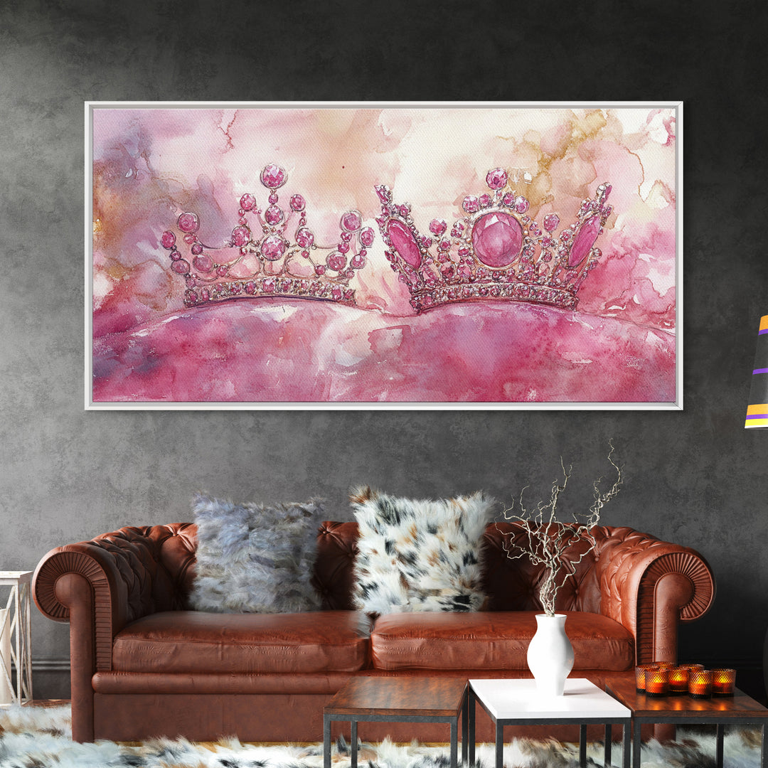 Royal Crown Canvas Print, Pink Jewel Artwork, Glamorous Feminine Style, Bedroom Wall Decor, Princess Themed Whimsical Art Gift Idea