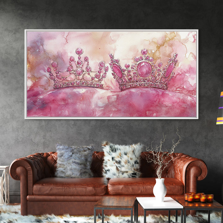 Royal Crown Canvas Print, Pink Jewel Artwork, Glamorous Feminine Style, Bedroom Wall Decor, Princess Themed Whimsical Art Gift Idea