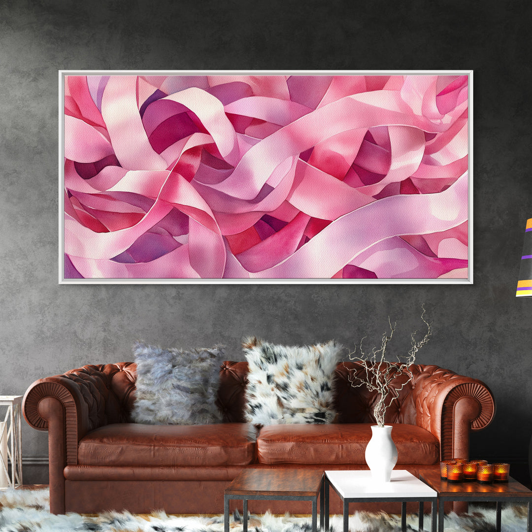 Pink Ribbons Canvas Print | Abstract Art | Light Pink Wall Art | Whimsical Minimalist Decor | Feminine Bedroom Canvas Print
