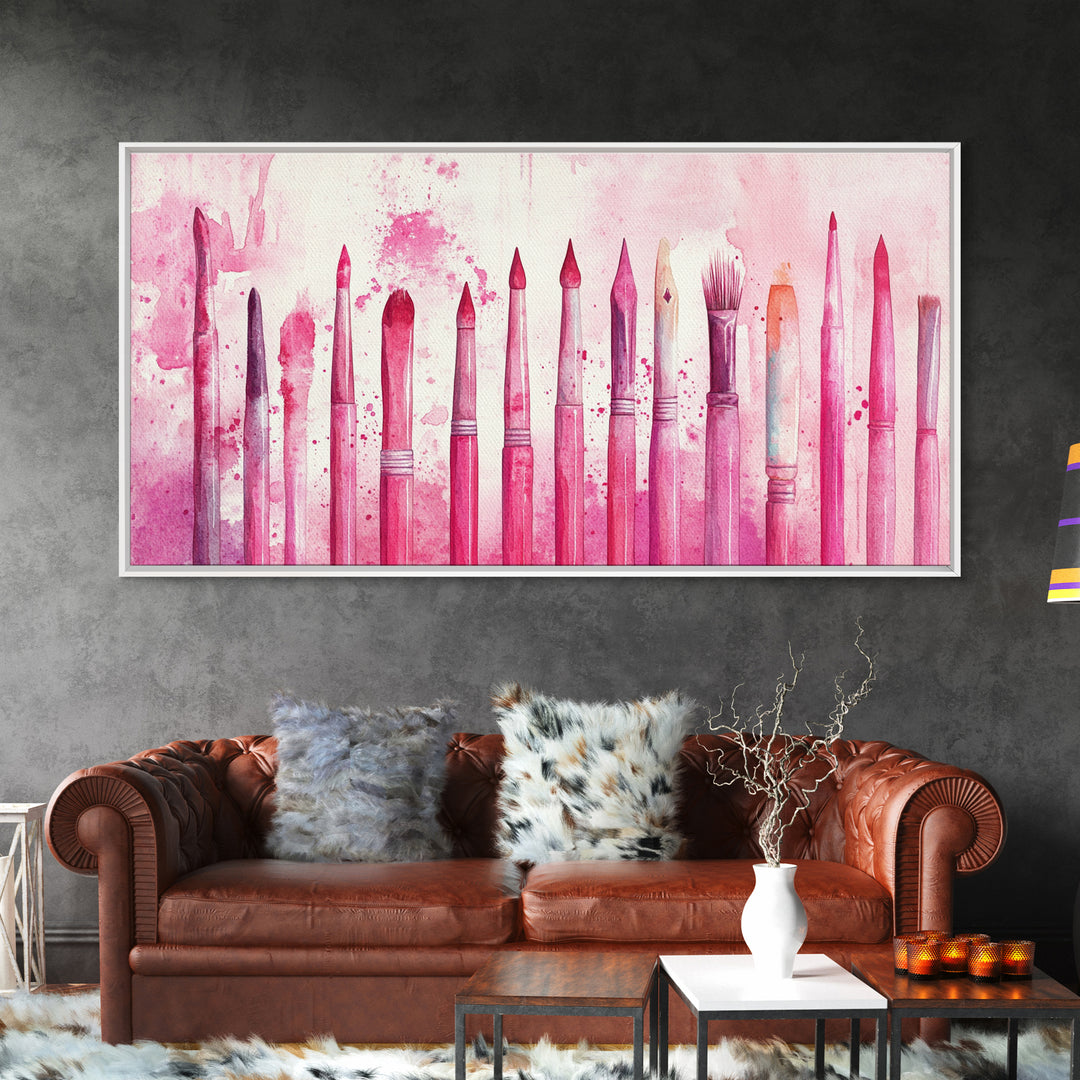 Artistic Brushes Canvas Print Pink Abstract Art Tools Studio Decor Light Pink Wall Art Boho Minimalist Wabi Sabi Artist Gift Idea