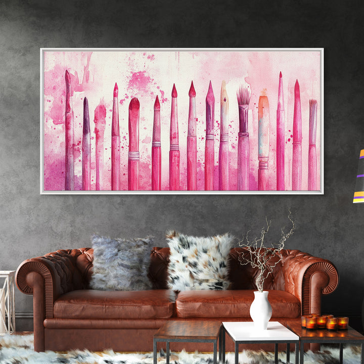 Artistic Brushes Canvas Print Pink Abstract Art Tools Studio Decor Light Pink Wall Art Boho Minimalist Wabi Sabi Artist Gift Idea