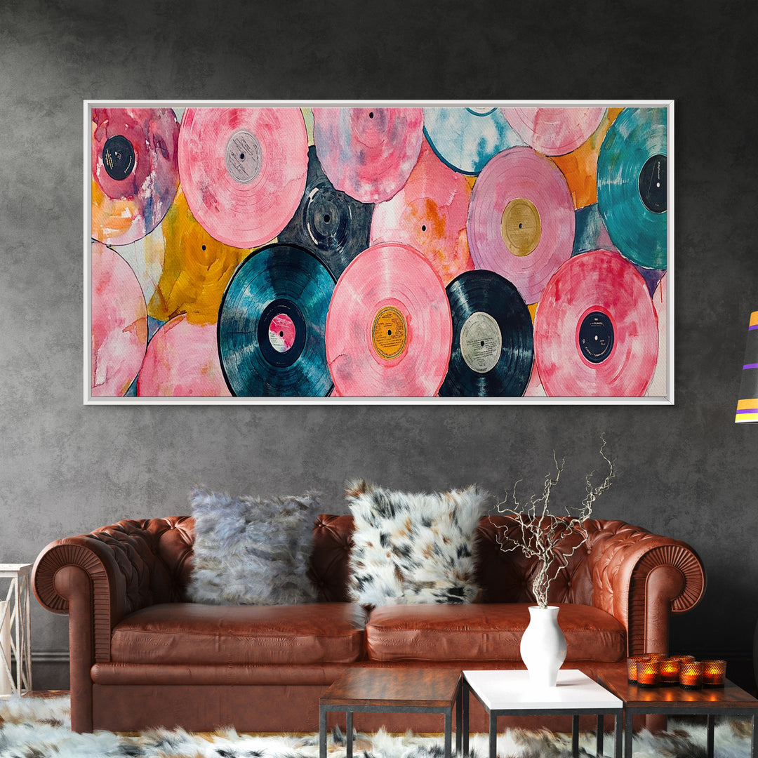 Retro Vinyl Records Canvas Print Lofi Art Chicano Wall Art Skinny Wall Art Living Room Decor Music Gift Idea Bedroom Art