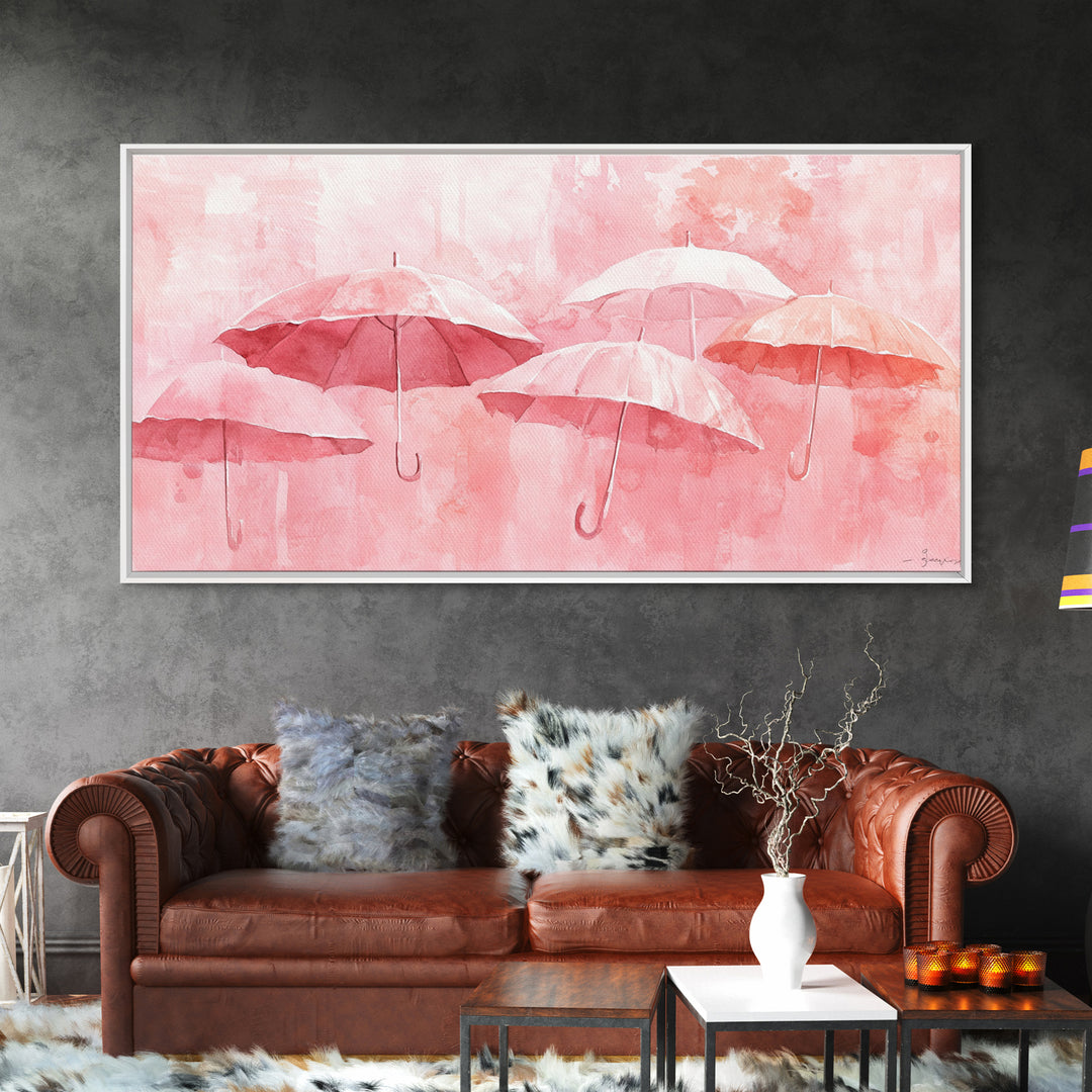 Umbrella Art Canvas Print, Light Pink Wall Art, Minimalist Decor Piece, Coastal Cowgirl Home Accent, Whimsical Abstract Art Gift Idea