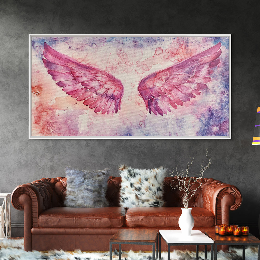 Angel Wings Canvas Print Dark Angels Wall Art Pink Abstract Art Light Pink Wall Art Moody Artwork Whimsical Art Bedroom Decor
