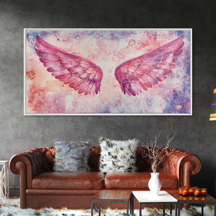 Angel Wings Canvas Print Dark Angels Wall Art Pink Abstract Art Light Pink Wall Art Moody Artwork Whimsical Art Bedroom Decor
