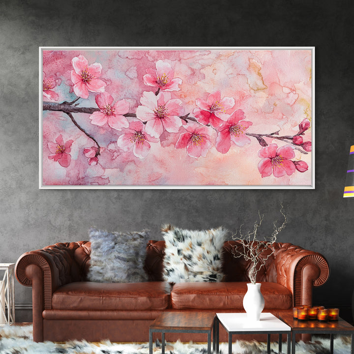 Cherry Blossom Branch Canvas Print | Cherry Blossom Painting, Light Pink Wall Art, Nature-Inspired Decor, Botanical Prints, Bedroom Art