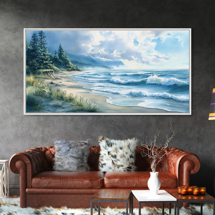 Canvas Print of Misty Coastal Morning Landscape with Rolling Waves, Nautical Wall Art Gift Idea, Serene Coastal Decor