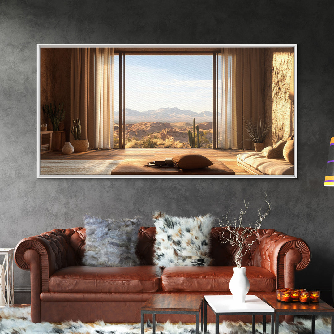 Canvas Print of Rustic Southwest Desert Scene with Cactus and Mountains, Southwest Home Decor, Rustic Living Room Wall Art