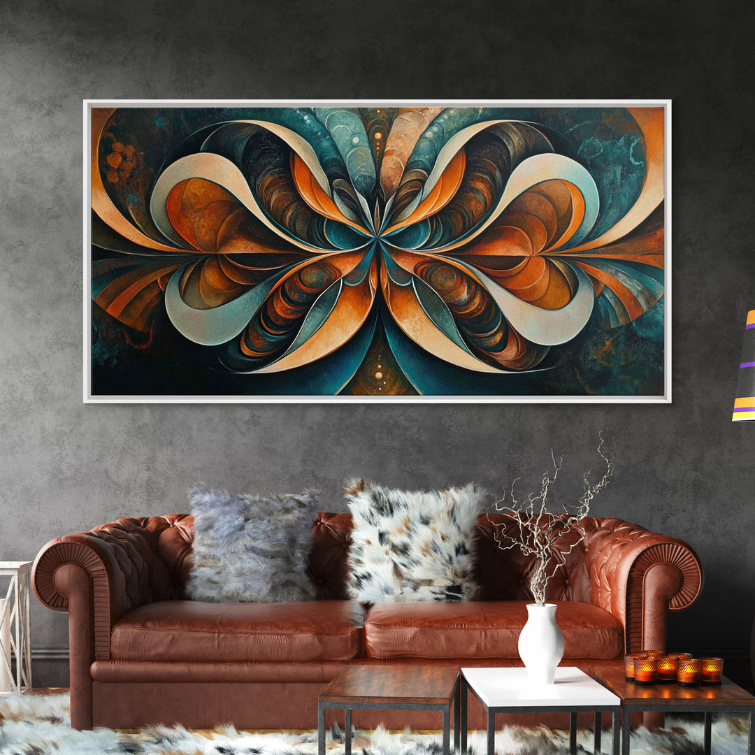 Butterfly Abstract Framed Canvas Print, Geometric Wall Art Moody Modern Decor, Sacred Geometry Artwork Idea Horizontal Living Room Design
