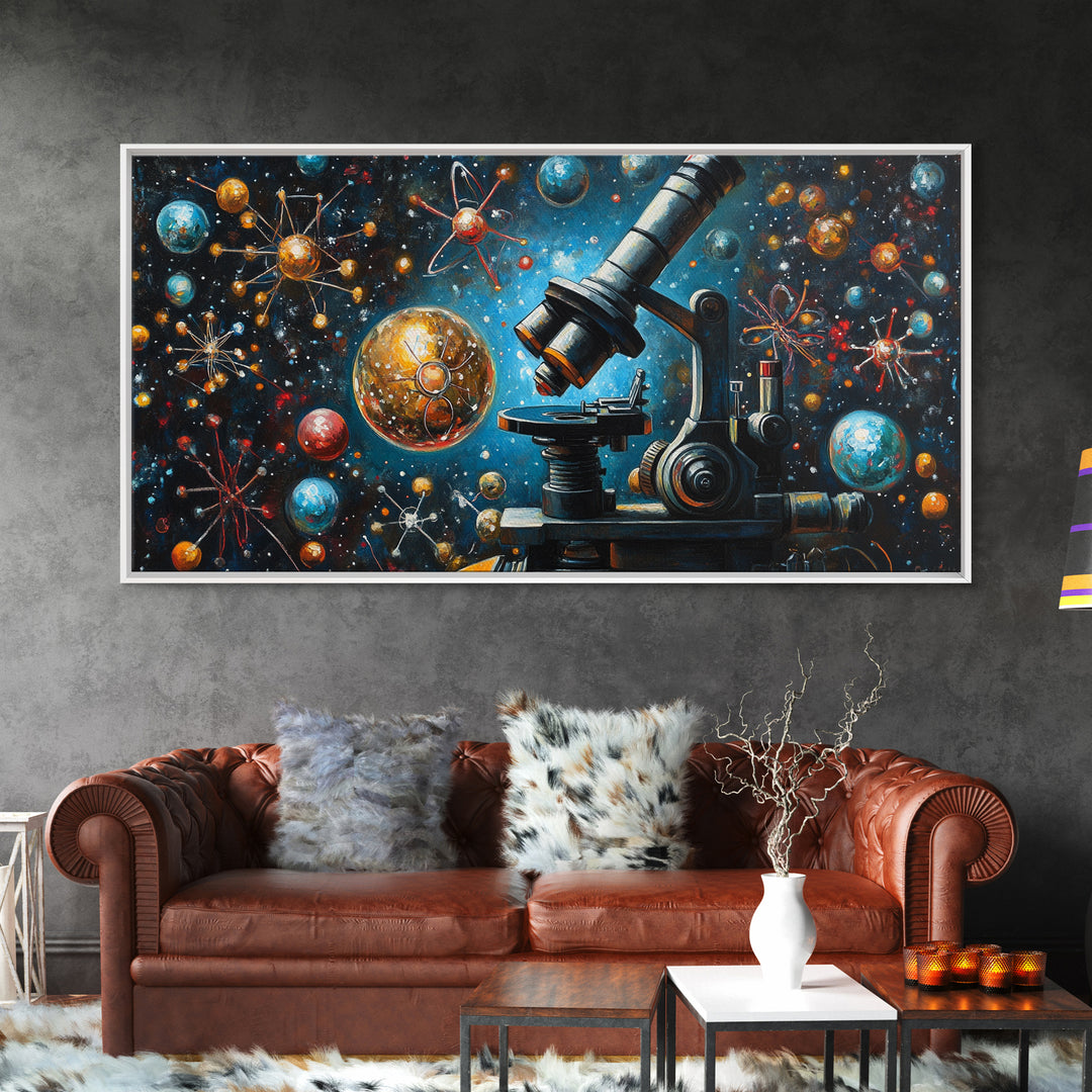 Astronomy Science Art Canvas Print, Microscope Cosmos Molecular Wall Art, Horizontal Living Room Decor, Unique Gift Idea Him Her
