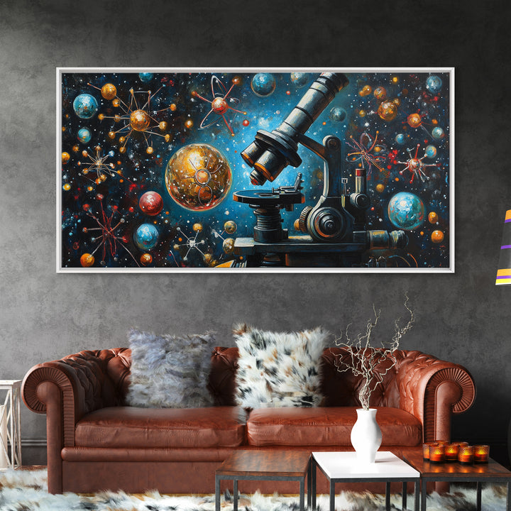 Astronomy Science Art Canvas Print, Microscope Cosmos Molecular Wall Art, Horizontal Living Room Decor, Unique Gift Idea Him Her