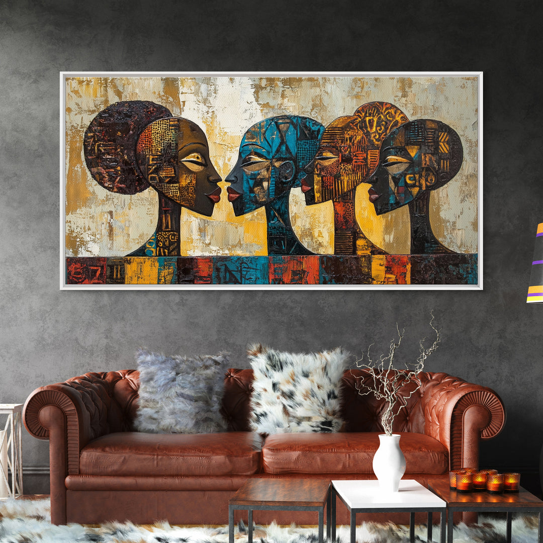 Afrocentric Geometric Art Framed Canvas Print, African Wall Decor, Bold Living Room Art, Unique Therapy Gift Idea Him Her