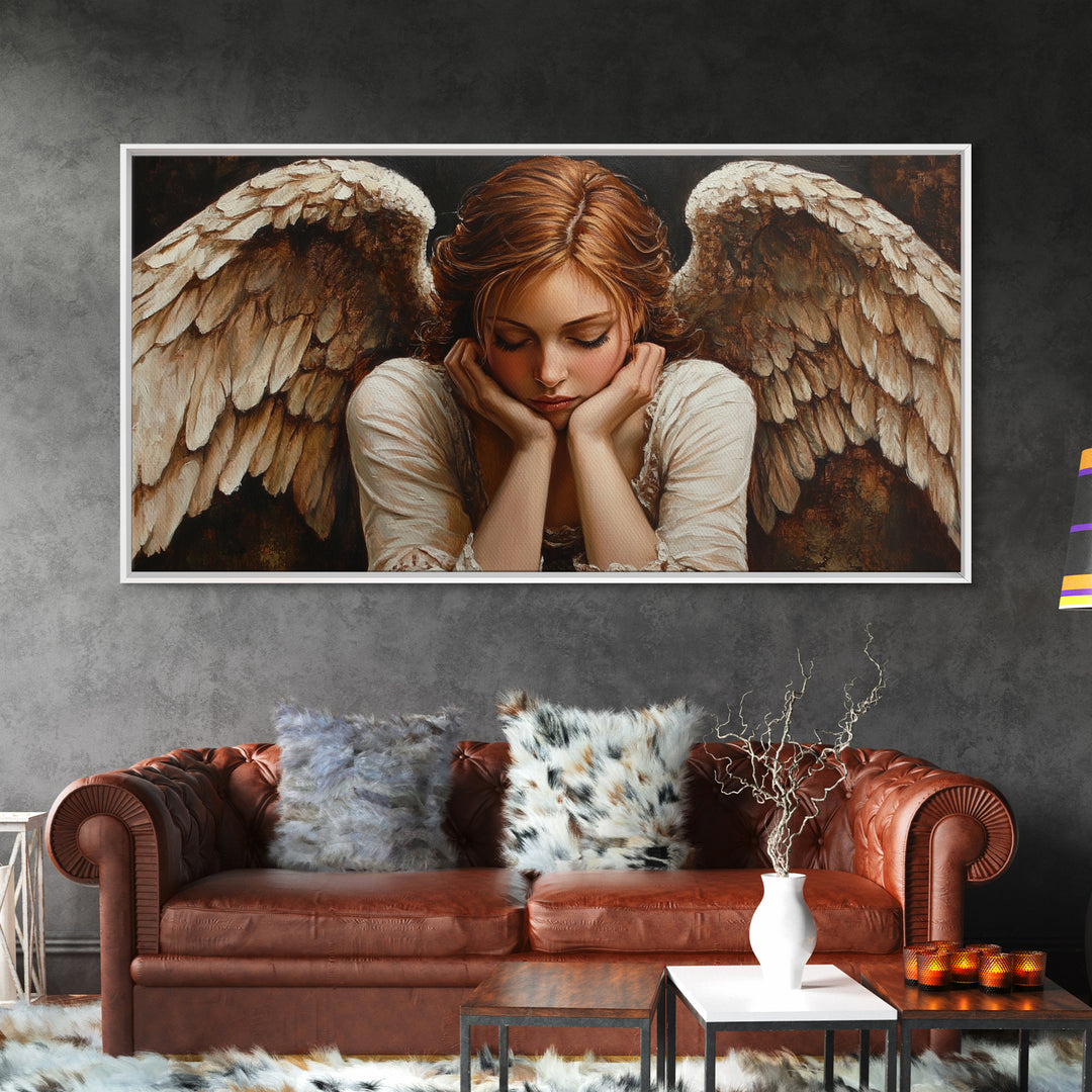 Angelic Beauty Portrait Framed Canvas Print Featuring Angel Art Prints and Moody Art Ideal Bedroom Wall Art or Guest Room Art