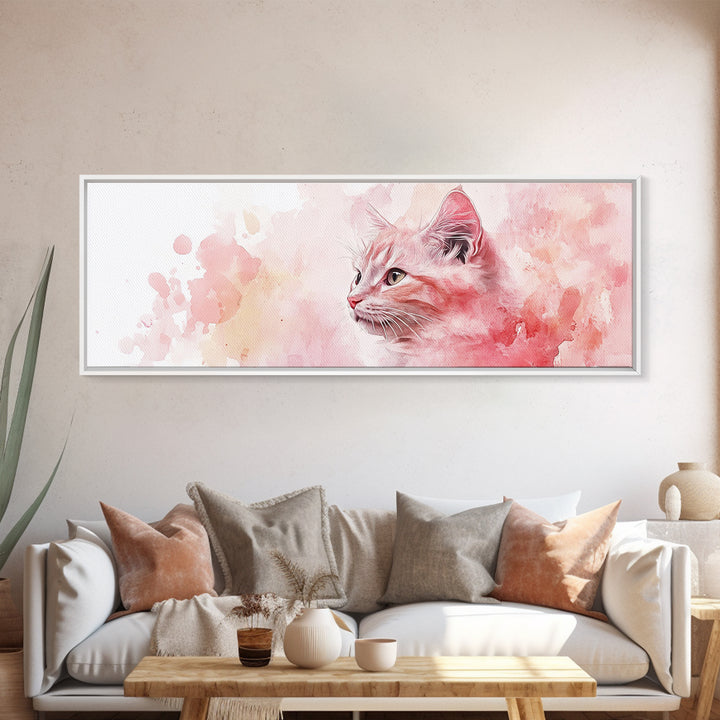 Cat Portrait Canvas Print with Pink Abstract Background, Light Pink Wall Art Perfect Gift Idea, Rustic Decor for Animal Lovers