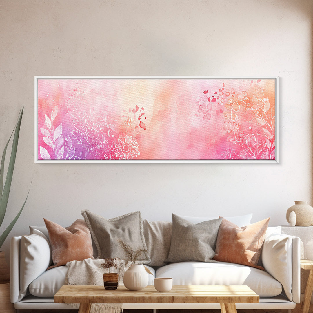 Botanical Prints Canvas Print Featuring Pink Abstract Floral Artwork, Living Room Wall Art in Pastel Hues, Light Pink Decor