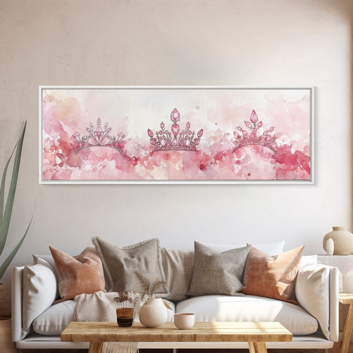 Royal Tiaras Canvas Print Pink Abstract Art Whimsical Decor Goddess Art Wall Art Bedroom Art Princess Aesthetic Horizontal Decor