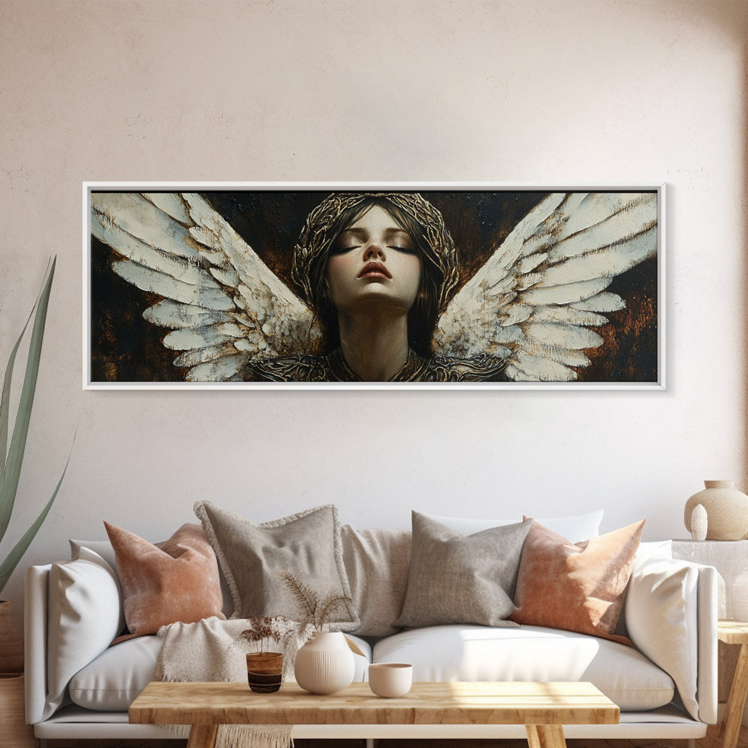 Angelic Portrait Canvas Print Goddess Art Print Dark Angels Wall Art Elegant Bedroom Decor Moody Painting Original Living Room Art