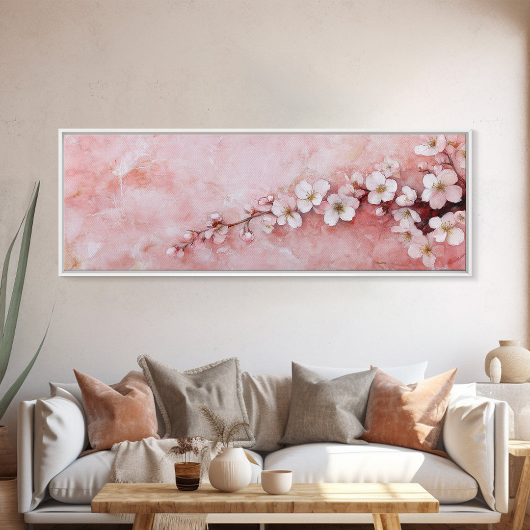 Cherry Blossom Branch Canvas Print, Light Pink Wall Art, Botanical Art, Bedroom Decor, Spring Floral Art, Rustic Wall Art