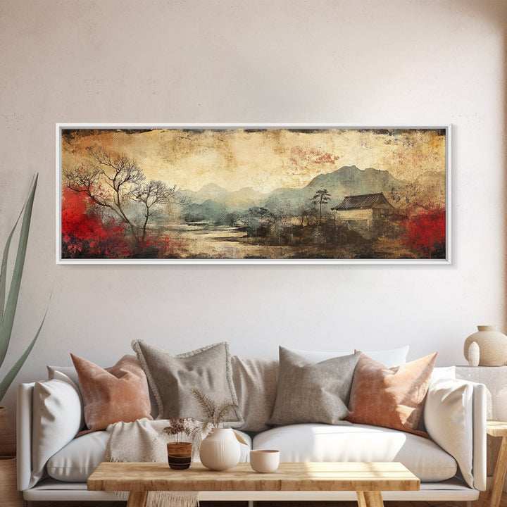 Chinoiserie Framed Canvas Print Japanese Minimalist Art Zen Wall Art Botanical Prints Nature Inspired Bedroom Artwork Decor