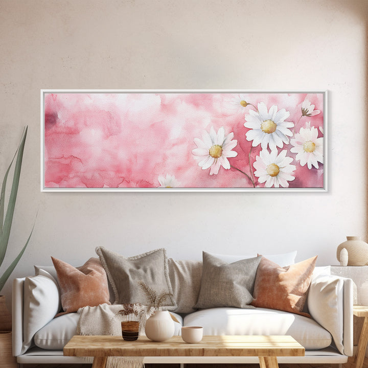Daisy Flower Wall Art, Canvas Print, Light Pink and White Minimalist Artwork, Botanical Prints Style, Bedroom Whimsical Decor