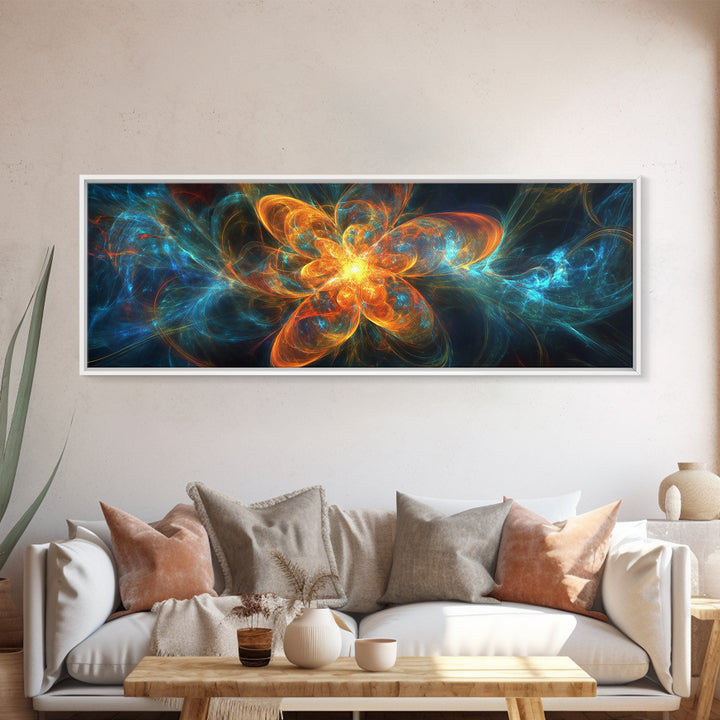 Fiery Blossom Framed Canvas Print Blossom Painting Artwork Nature-Inspired Wall Art Living Room Horizontal Decor