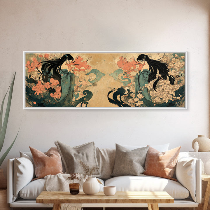 Art Nouveau Framed Canvas Print Goddess Art Print Feminine Boho Artwork Wildflower Wall Art Bedroom Artwork Guest Room Decor