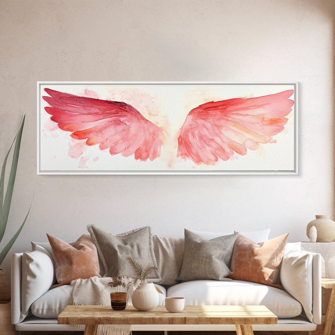 Angel Wings Canvas Print, Pink Abstract Art with Light Tones, Whimsical Zen Wall Art for Bedroom, Gift Idea for Spirituality Lovers