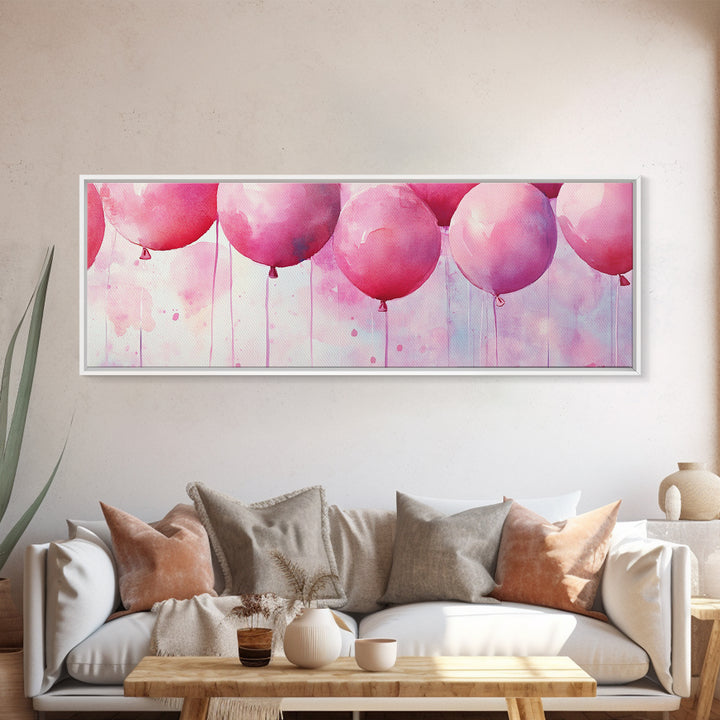 Balloon Party Canvas Print Whimsical Art Pink Abstract Art Light Pink Wall Art Above Sofa Decor Fun Kids Room Artwork Gift Idea