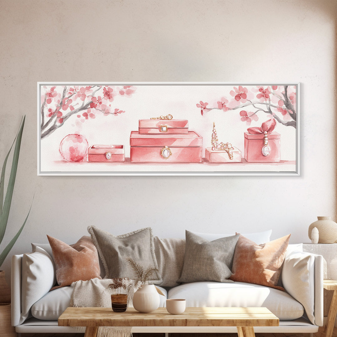 Cherry Blossom Canvas Print, Botanical Framed Canvas Art, Light Pink Wall Art, Bedroom or Guest Room Art, Feminine Nature-Inspired Decor