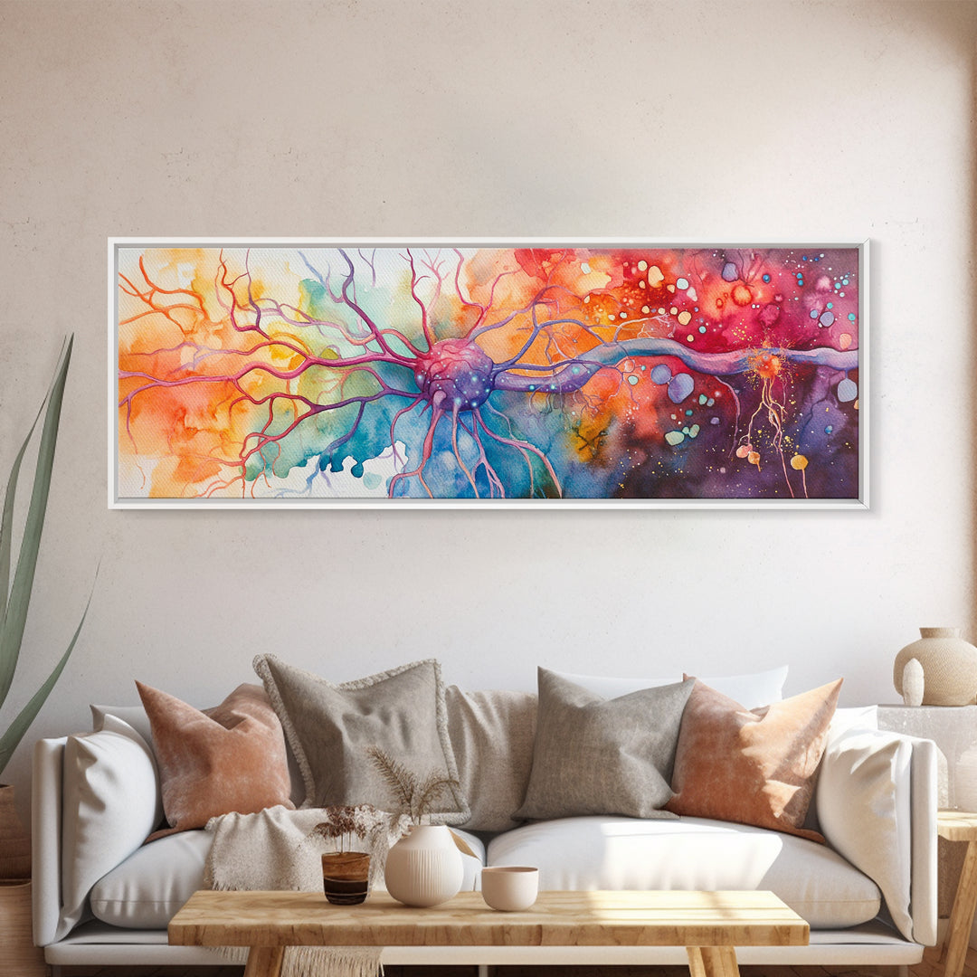 Neurons Framed Canvas Print Science Art Abstract Brain Art Whimsical Modern Wall Decor Perfect for Study Therapy Office Living Room