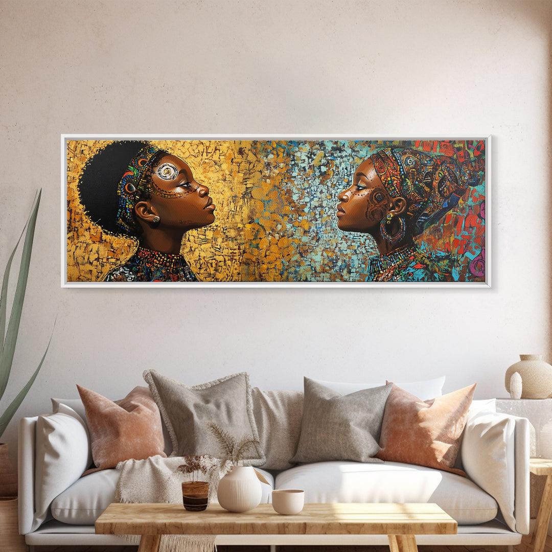 Afrocentric Canvas Print African Tribal Art Modern Boho Decor Guest Room Wall Art Horizontal Living Room Art Unique Painting