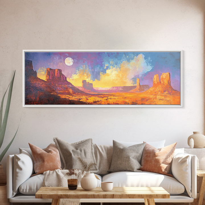 Desert Moonlight Glow Canvas Print, Moody Art, Above Couch Wall Art, Southwest Painting, Bedroom Art, Rustic Wall Decor, Gift Idea