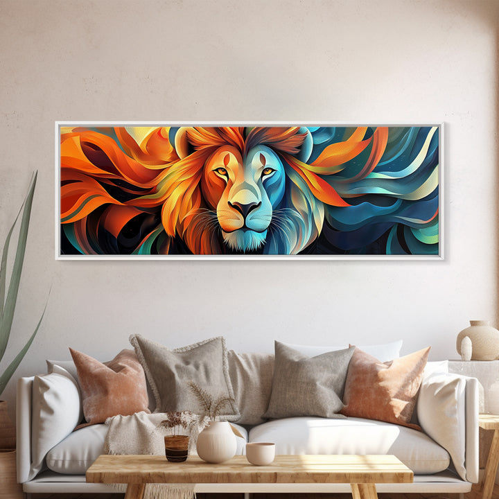 Bold Lion Profile Canvas Print, Whimsical Wall Art, Rustic Decor, Bedroom Art, Living Room Art, Vibrant Painting, Gift Idea
