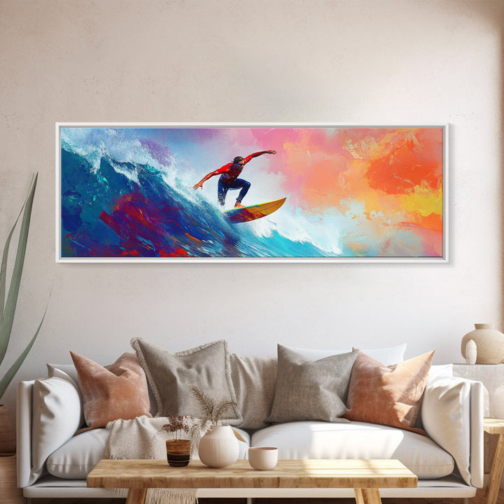 Coastal Canvas Print of Abstract Surf Wall Art with Bright Blue Waves, Nautical Painting, Coastal Cowgirl Wall Art, Gift Idea