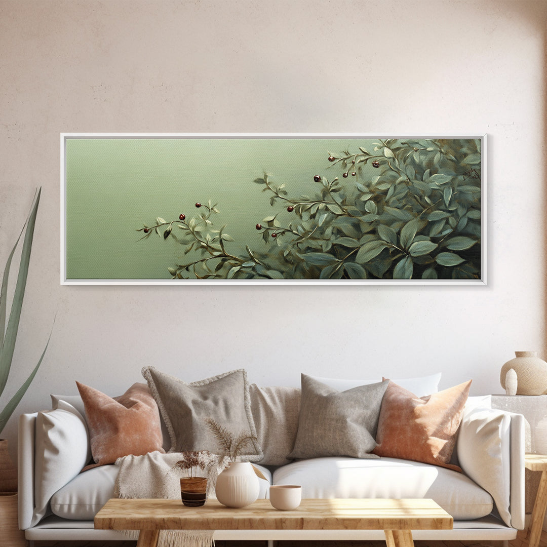 Nature-Inspired Sage Green Framed Canvas Print – Sage Green Wall Art, Botanical Prints, Minimalist Art, Bedroom Art, Wabi Sabi Art