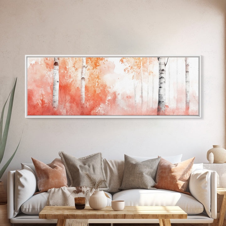 Autumn Birch Trees Canvas Print, Vibrant Fall Landscape Art, Horizontal Wall Art Rustic Decor Gift Idea Living Room Decoration